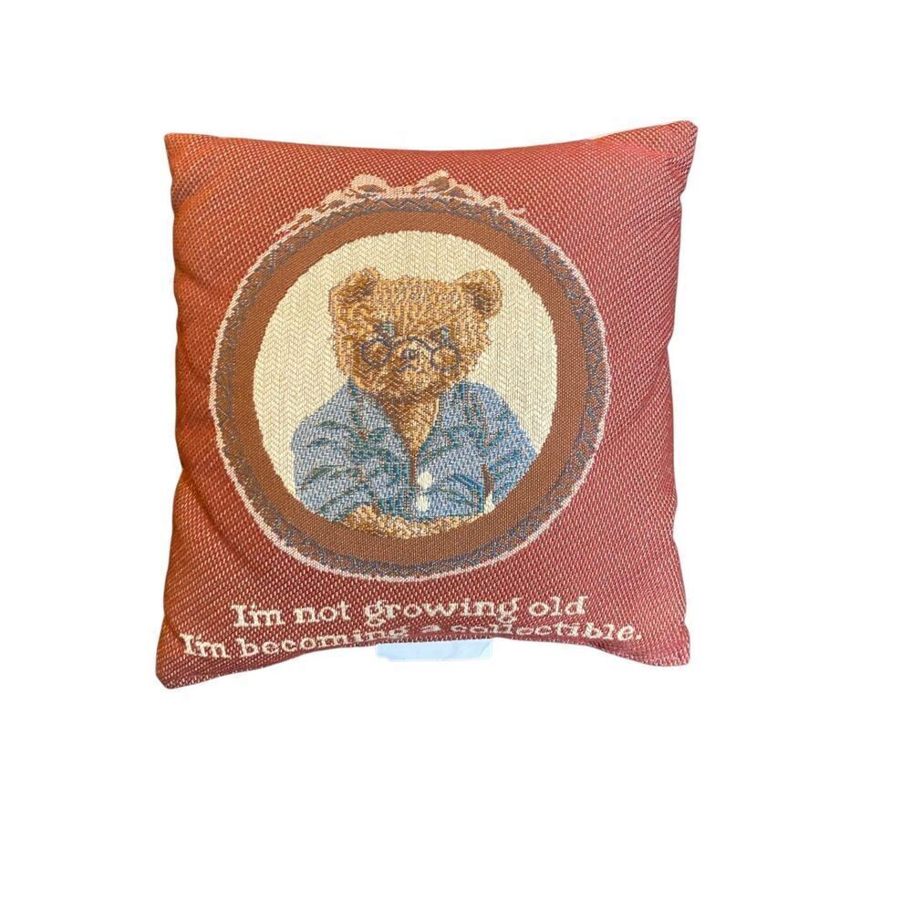 Vintage tapestry teddy bear, motif square pillow 12 x 12